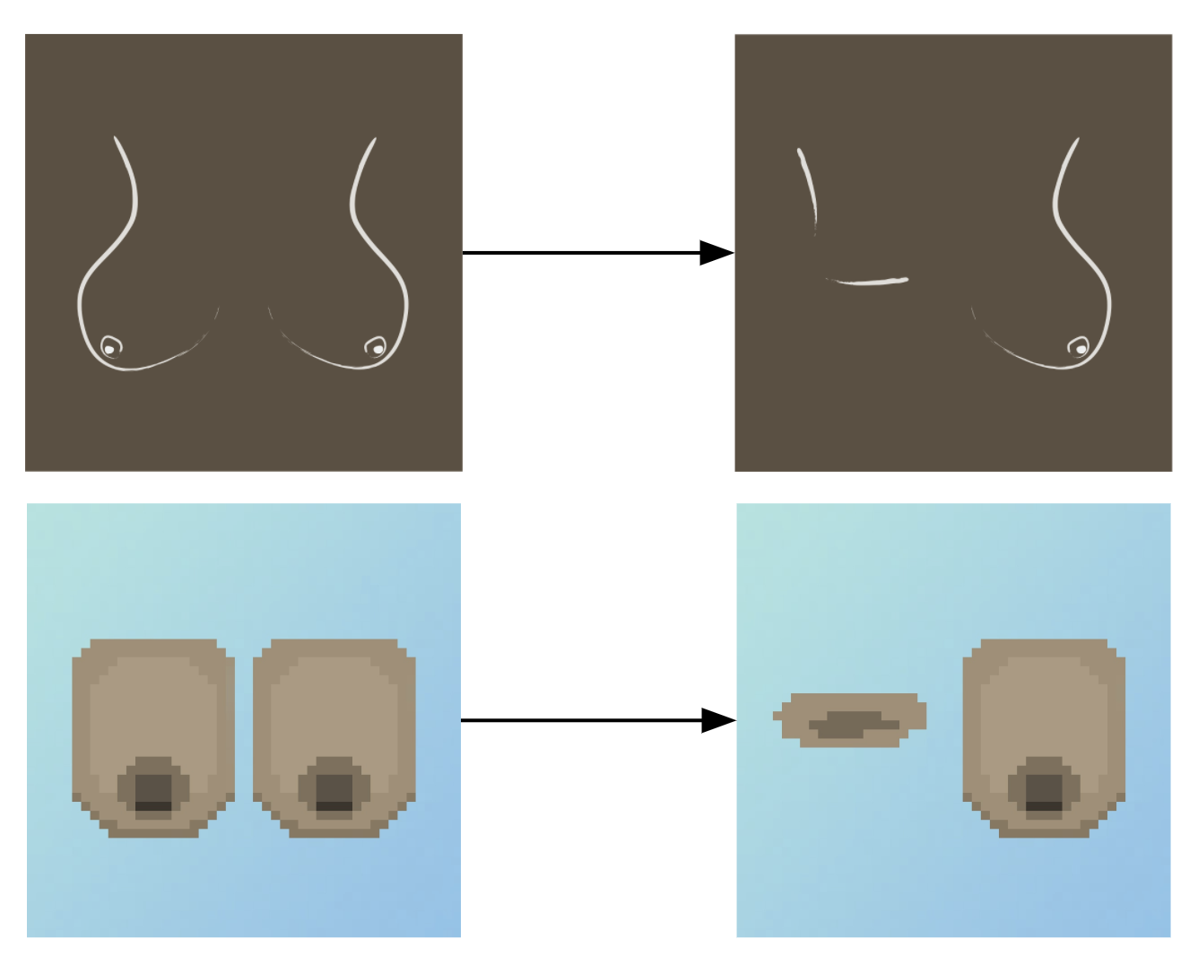 Two example images explaining the mechanism of how NFTs change